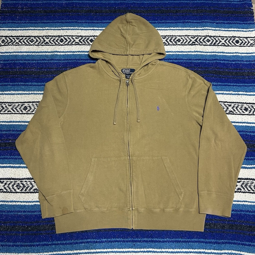 Vintage Y2K Polo Ralph Lauren Men's XL Full Zip Hoodie Brown Purple Pony